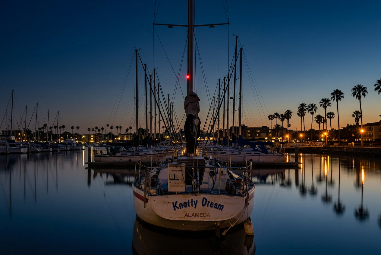 Ericson 34 sailing yacht Knotty Dream moored in Alameda