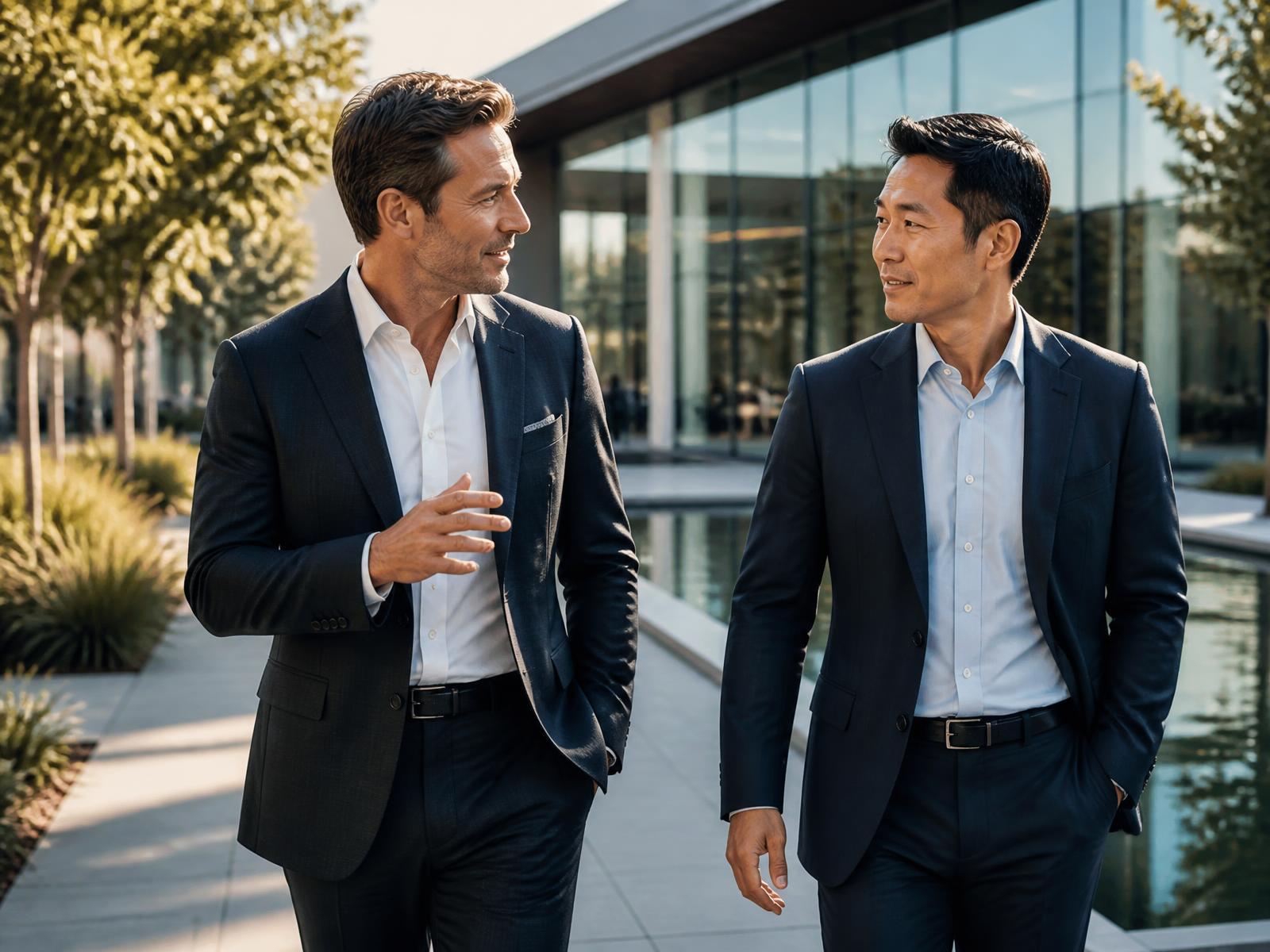 Executives outside a Silicon Valley tech campus